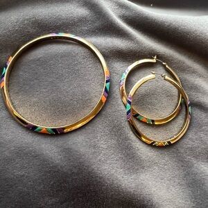 Trina Turk Colorful Gold-Tone Bangle and Hoop Earrings Set
